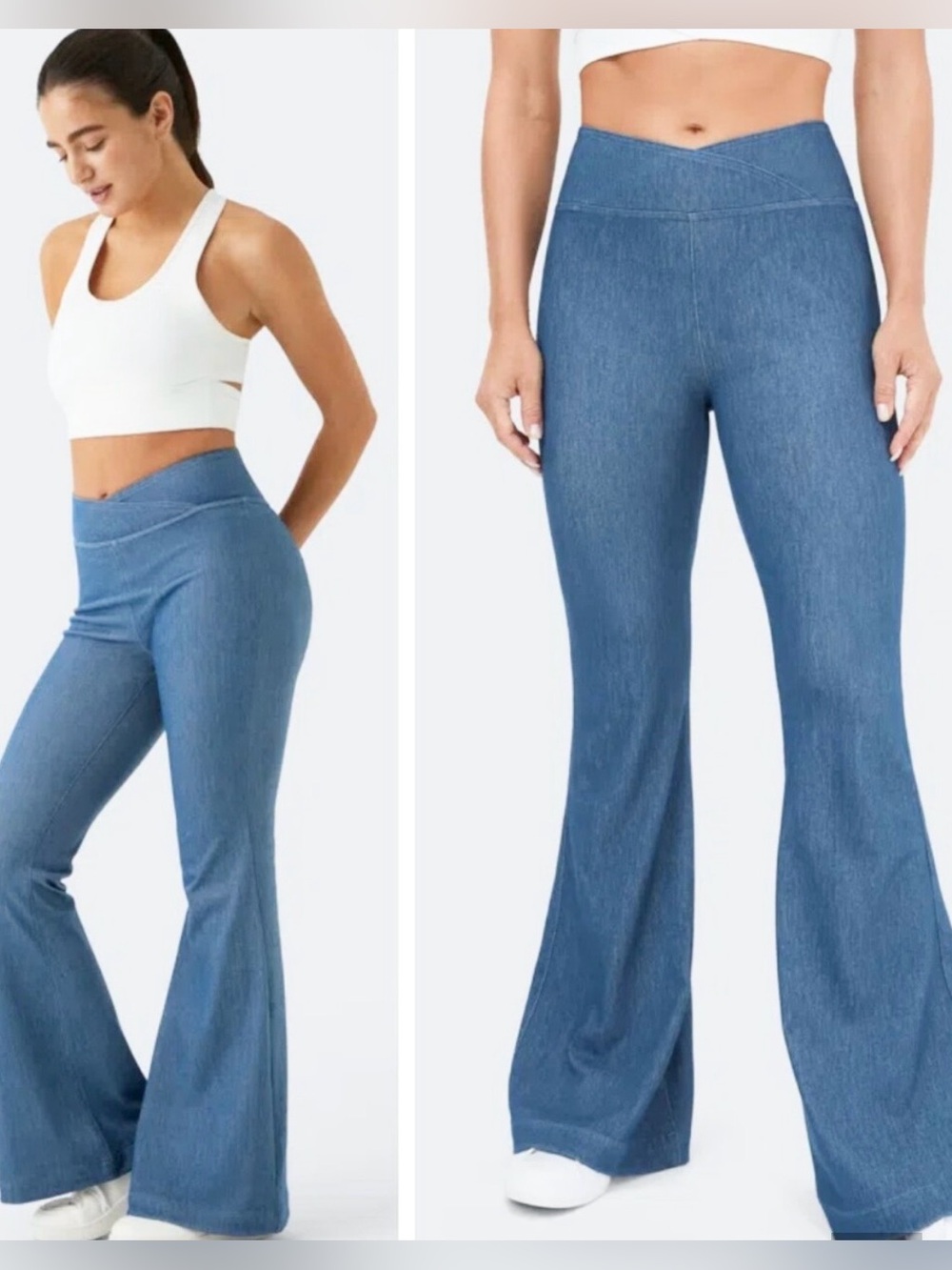 NWT Halara Flex Crossover Jeans in Blue. Pull On High Waist , Flare Leg. Size XL